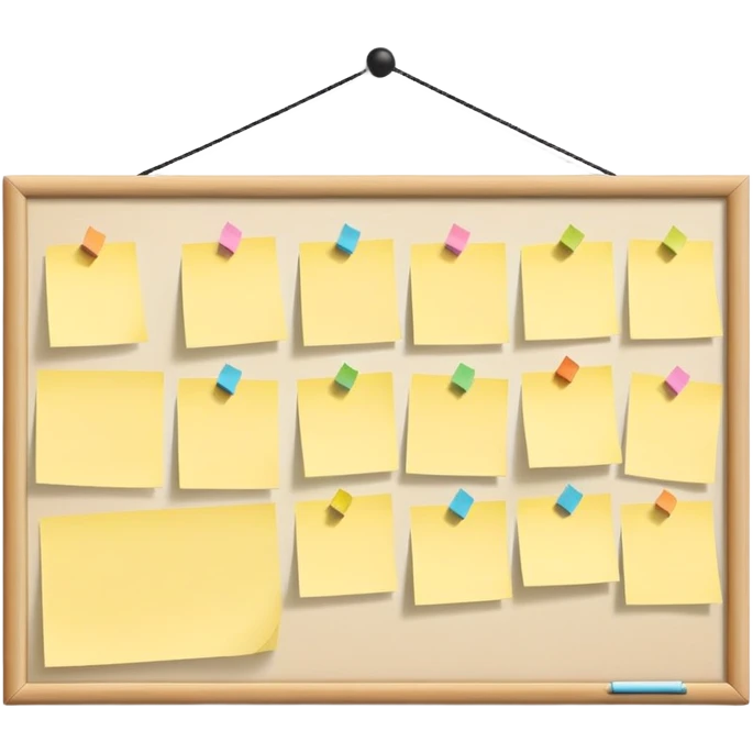 bulletin board with just a few sticky notes pinned to it, minimal emoji