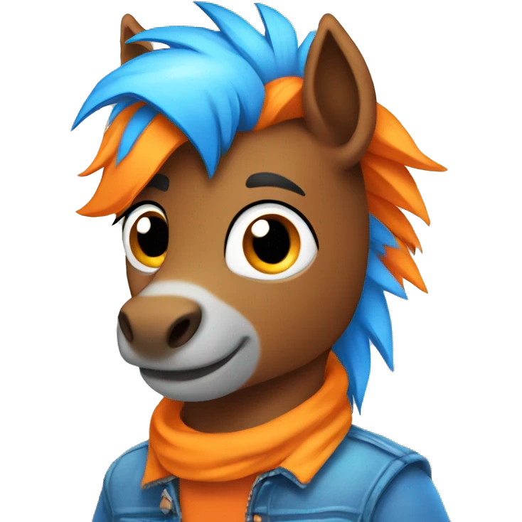 Full blue, young, boy pony cartoon with orange mohawk emoji