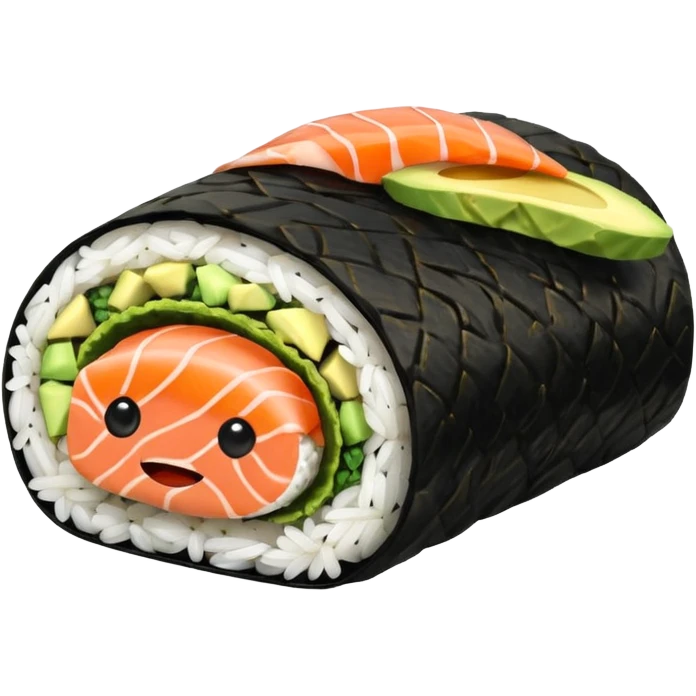 A sushi roll laying in bed with a blanket on emoji
