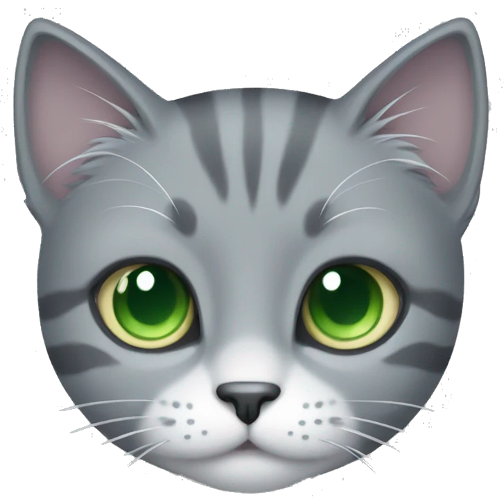 grey cat with green eyes and small white patch on chest emoji