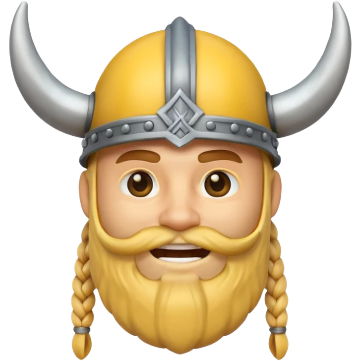 3D Viking emoji with a horned helmet, yellow round face, beard, smiling expression emoji