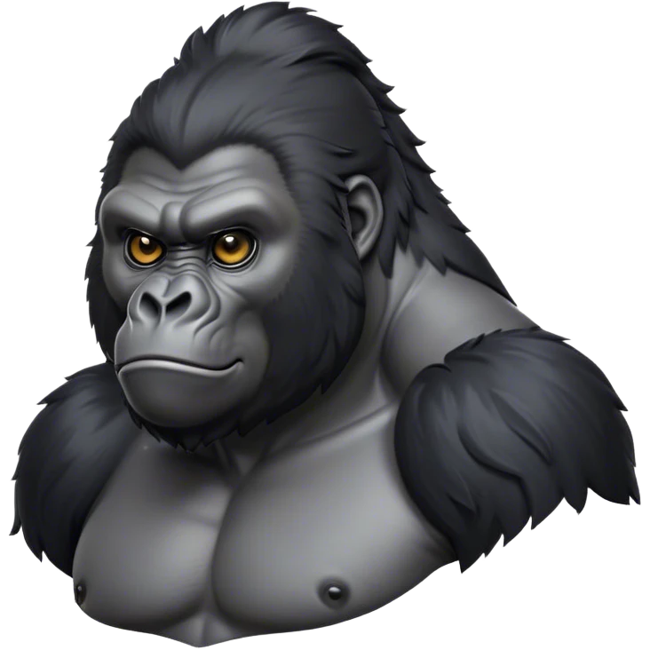 Cinematic Noble mountain Gorilla Portrait Emoji, Poised and majestic, with a powerful, muscular frame accentuated by a distinguished black and grey mane and piercing, wise eyes, Simplified yet sharp and sophisticated features, highly detailed, glowing with a soft, regal jungle glow, high shine, intelligent and commanding, stylized with an air of imperial strength, focused and resolute, soft glowing outline, capturing the essence of a watchful guardian that feels as though it could step out of the screen with effortless authority! emoji