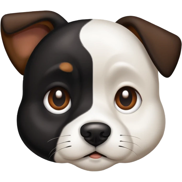 Black and white dog with brown over one eye with a precocious look emoji