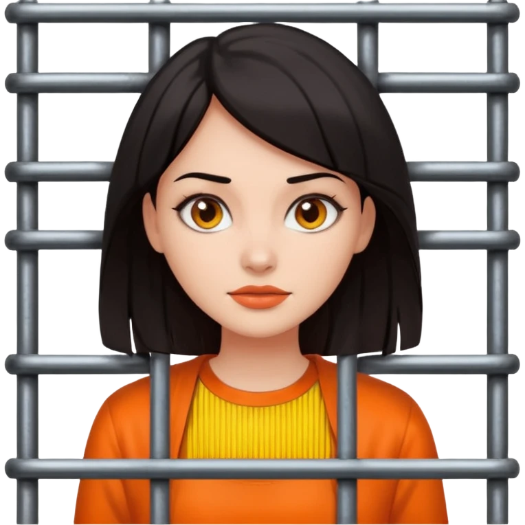 prisoner dark haired woman in orange clothing in front of bars emoji