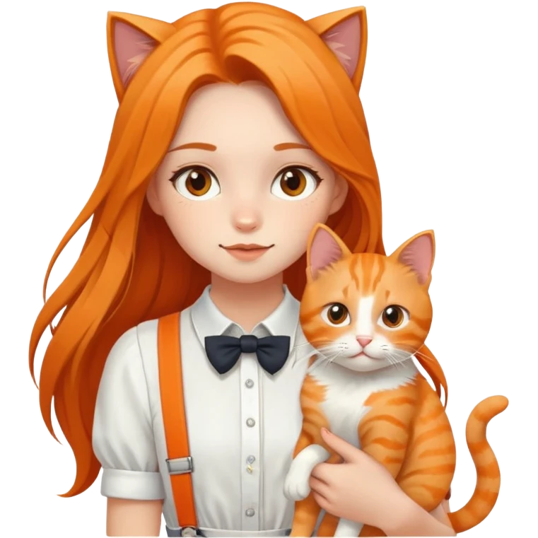 Hundred Girls-Long Hair-White Suspenders-Holding Tightly-An Orange Cat emoji
