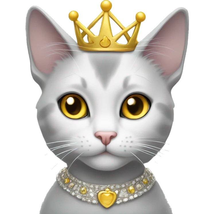 gray and white tuxedo cat with yellow eyes wearing a princesscrown  emoji