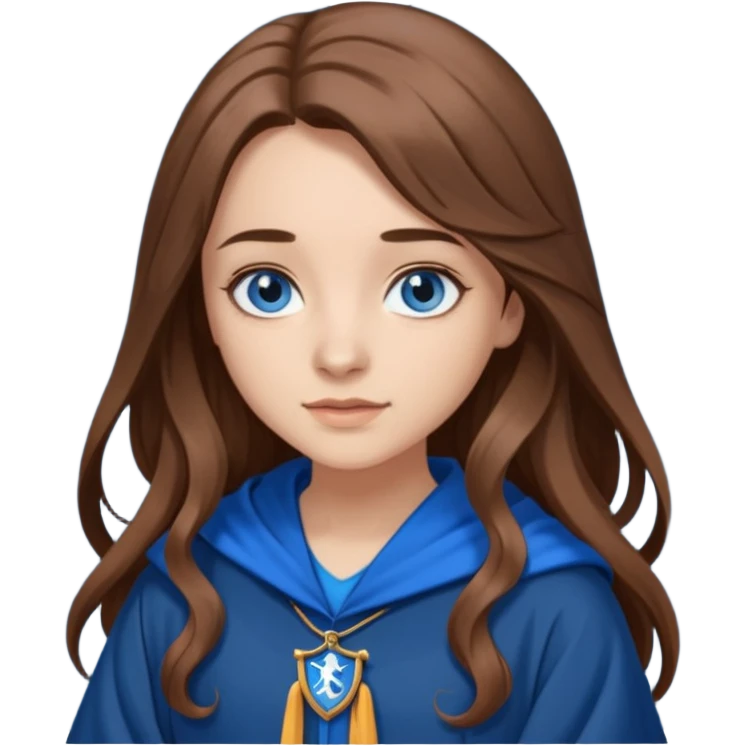 gorgeous Girl with light skin, blue eyes, long brown hair, wears a ravenclaw robes  emoji