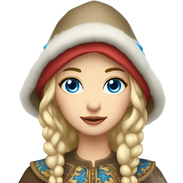 Winter Outfit, Slavic princess with a hat and blue eyes  emoji