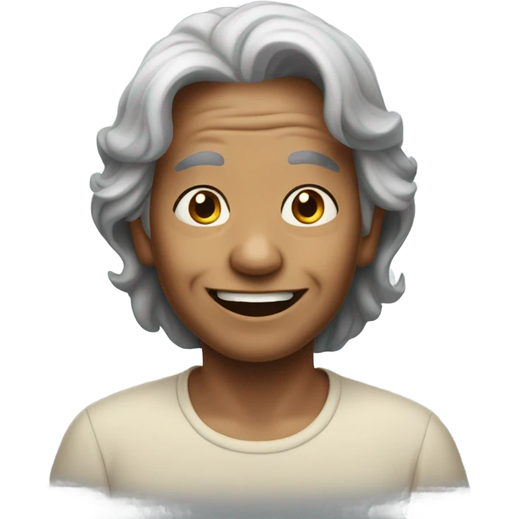 happy boys with old woman with long black hair emoji