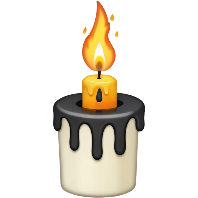 Minimalist emoji-style sticker of a candle with a broken or melted top and rising black smoke. No flame. Matte style. emoji