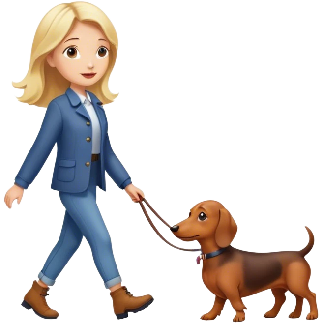 blonde girl walking with dachshund emoji