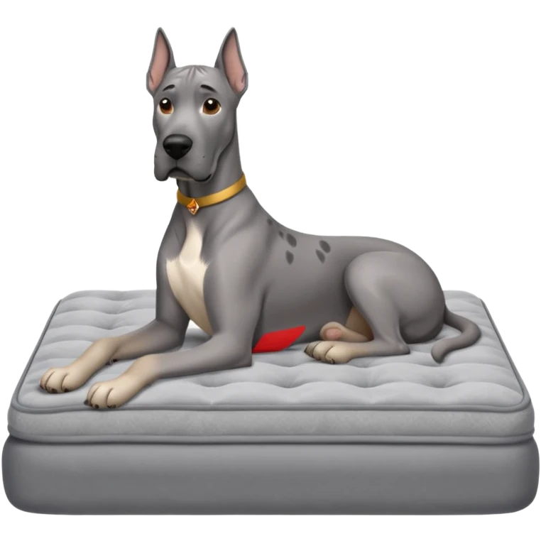 Gray Great Dane on king size mattress emoji
