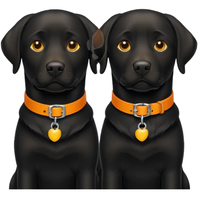 2 black labradors yellow and orange collar emoji
