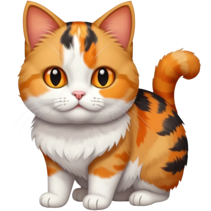 full body calico tabby + white cat with small head and short but chubby body emoji