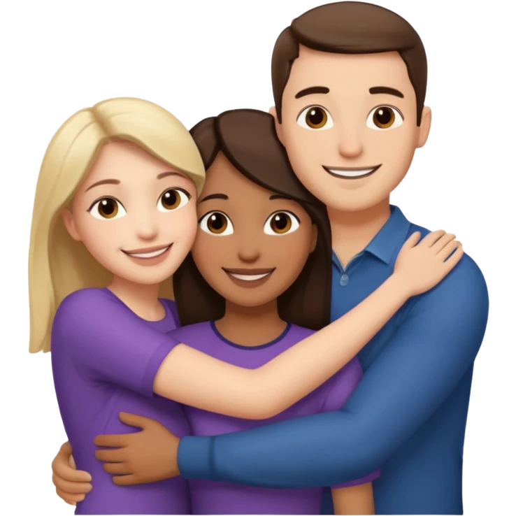 A man and two women hugging emoji