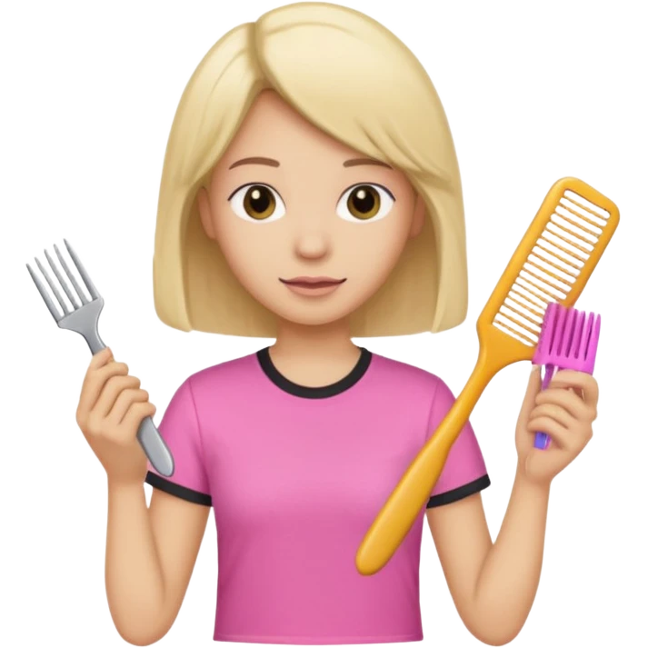peluquera con camiseta rosa y peine en la mano emoji
