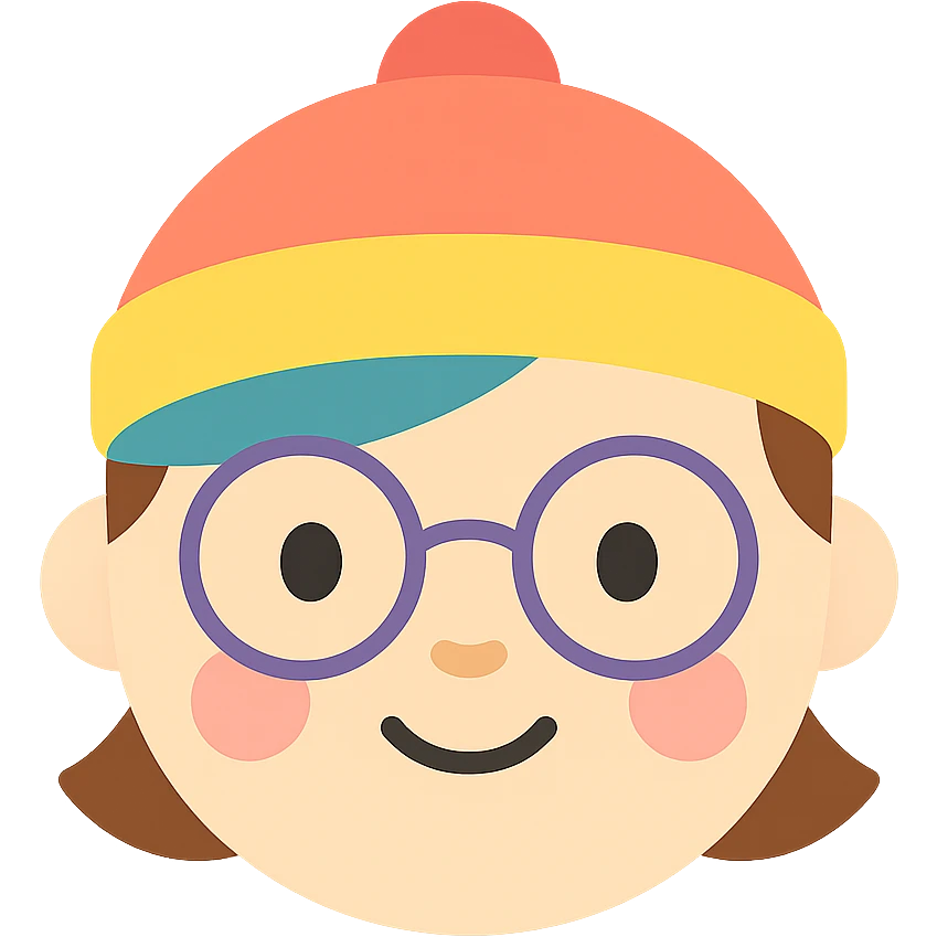 a face wearing a colorful hat and round glasses, cartoon style, cute expression, icon style emoji