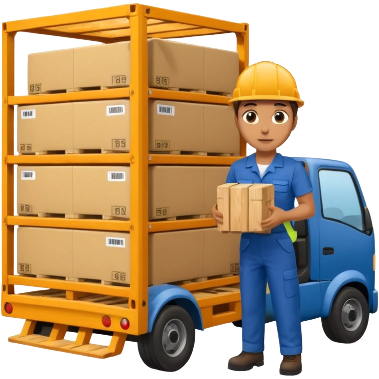 Worker with pallet in truck, import emoji