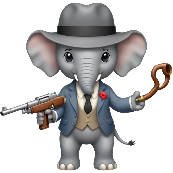 elephant with tommy gun and fedora hat emoji