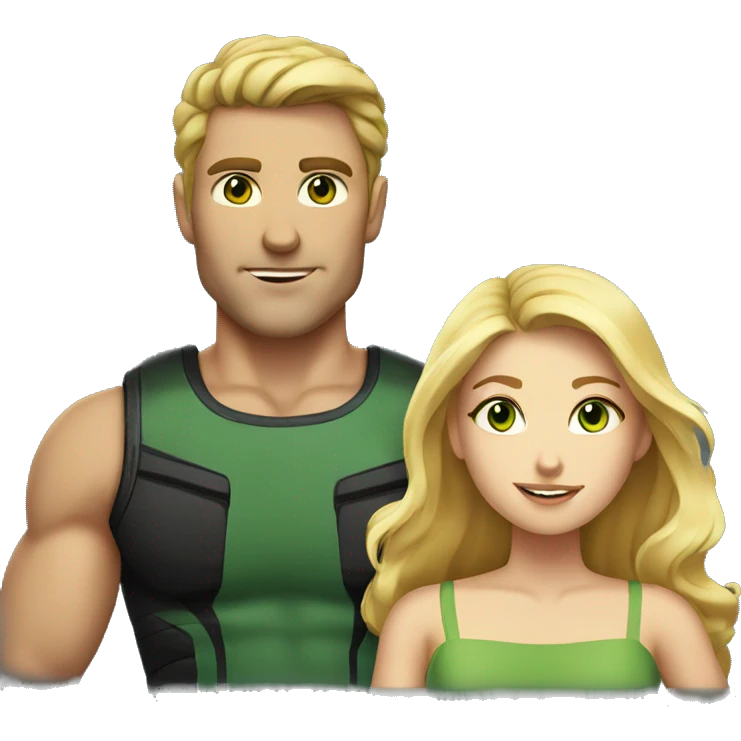 Couple, the man is muscular and has brown hair, the woman has long blonde hair and green eyes emoji