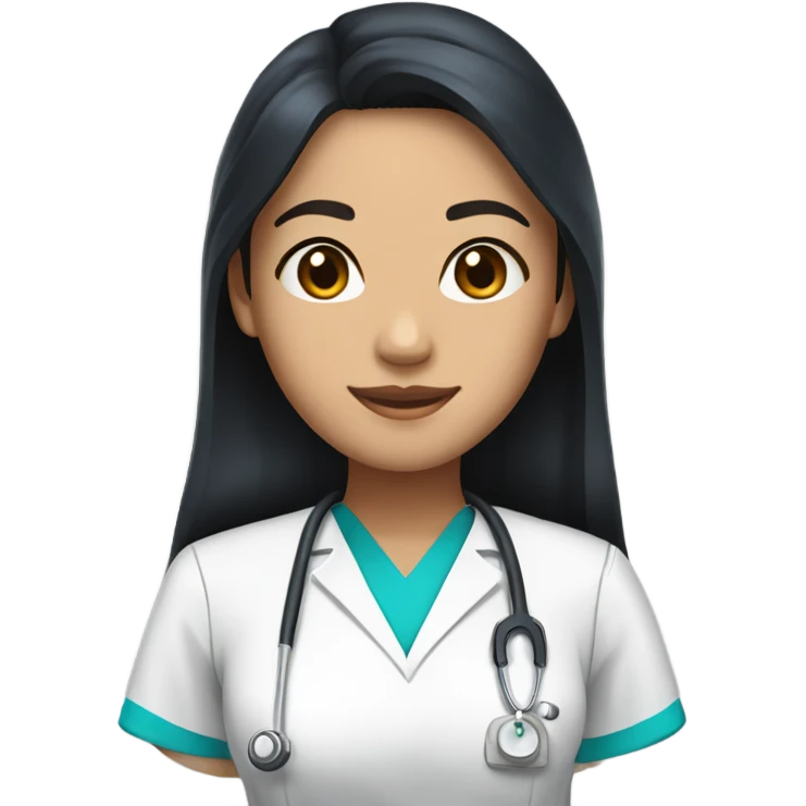 Asian nurse with long straight black hair and tan skin and clear glass in scrubs emoji