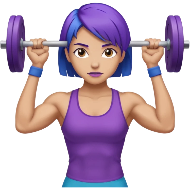 weight lift woman short blue purple har muscles bar is not growing from head emoji