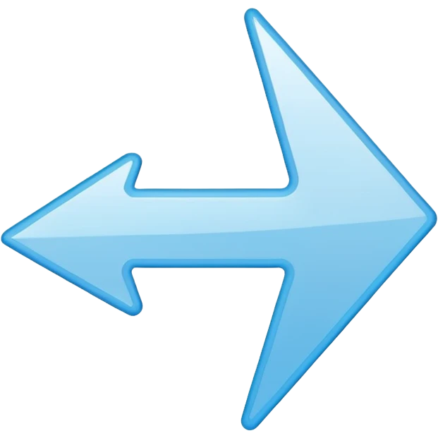 Extremely simplistic white arrow with light blue outline pointing. make the point only on one side emoji