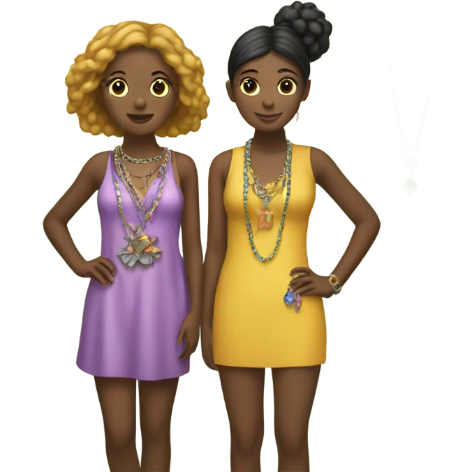Two girls in jewelry by tree emoji