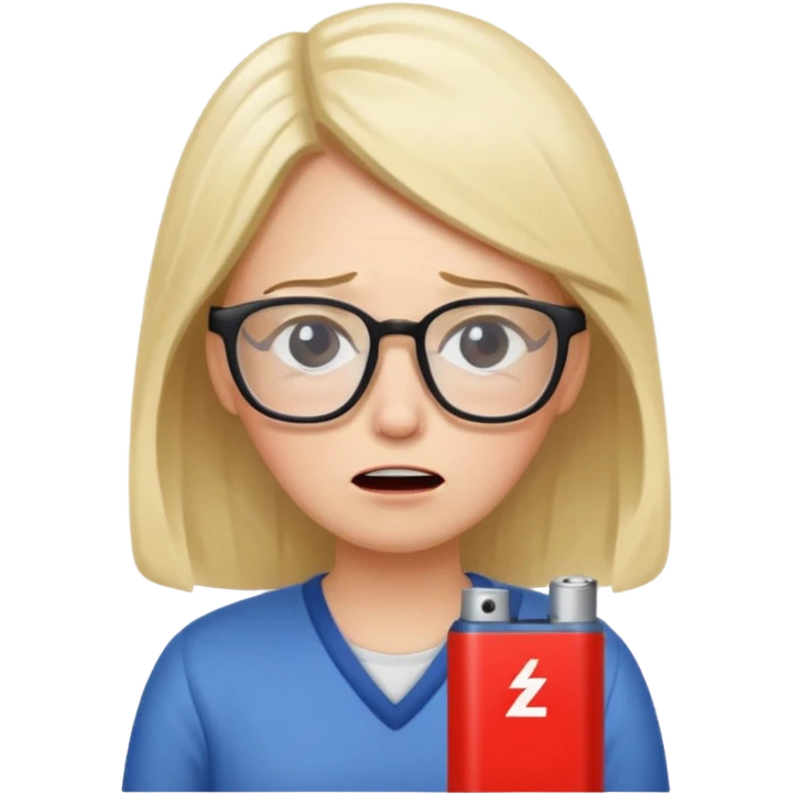 A kindergardenteacher with an empty battery icon above their head an exhausted and stressed face emoji
