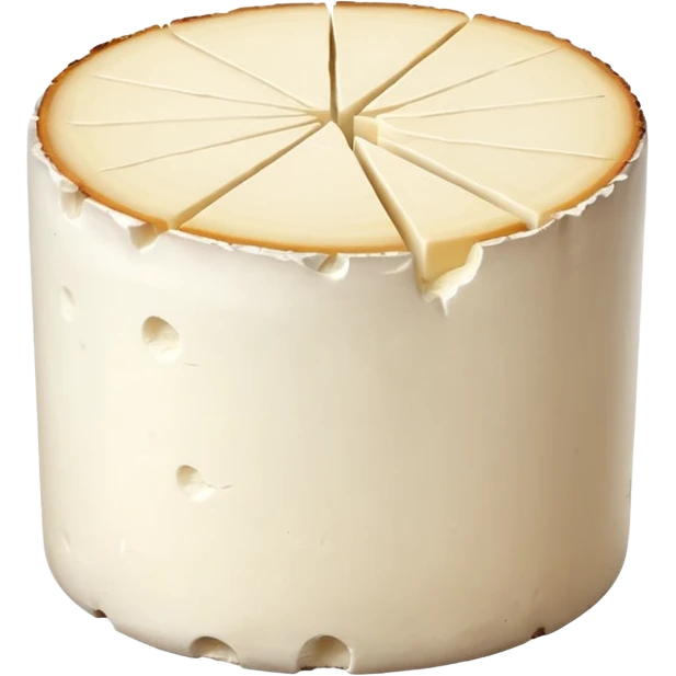 realistic goat cheese, cylindrical log or round slice, pure white, crumbly, smooth matte, thin pale rind, soft structured, cracks or uneven edges, no bread, herbs, plate, or faces, clean 3D, soft lighting, transparent background, emoji scale emoji