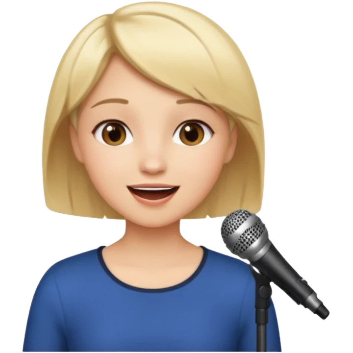 Crea una chica cantando con pelo rubio corto con ojos cafes  emoji