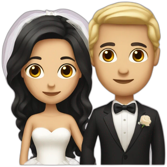 Tan Woman with dark brown hair and man with blonde hair getting married emoji