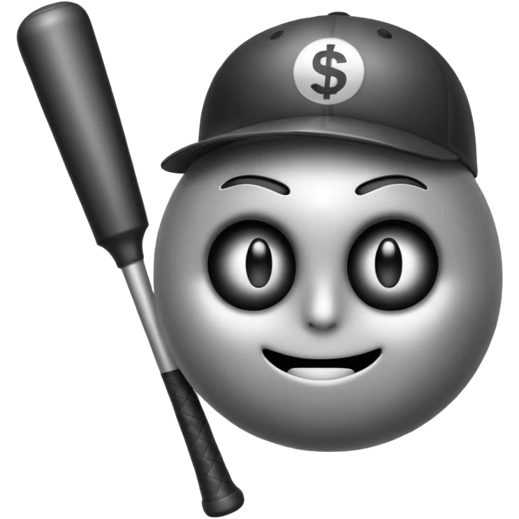 Bomb emoji holding a baseball bat with money sign eyes emoji