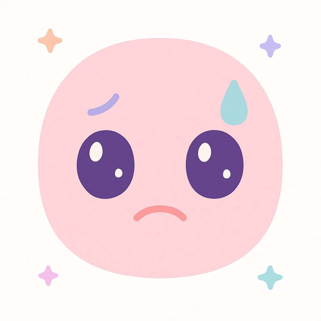 a face showing stress about the future but still going with the flow, with worried eyes, a small tense smile, and a sweat drop, in a style that balances anxiety and acceptance emoji