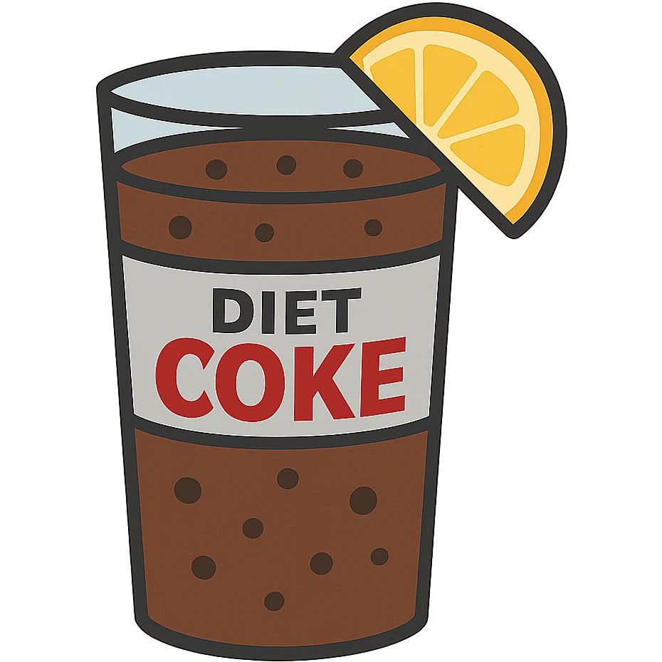 flat toon glass diet coke with a wedge of lemon emoji