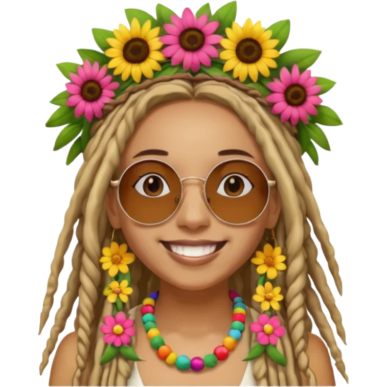 Woman with dreadlocks, round sunglasses, and flower crown.


























 emoji