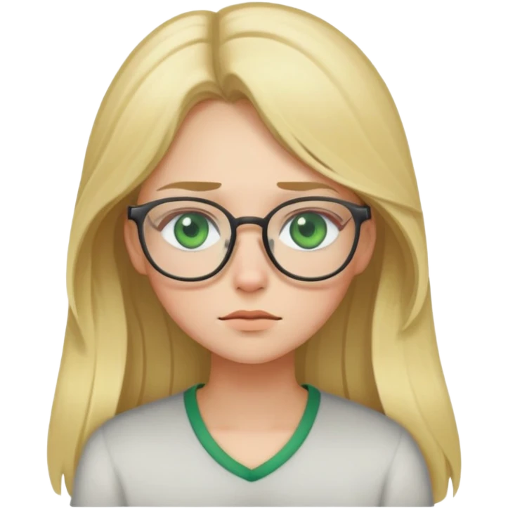 Sleepy long blonde haired girl with glasses and green eyes emoji