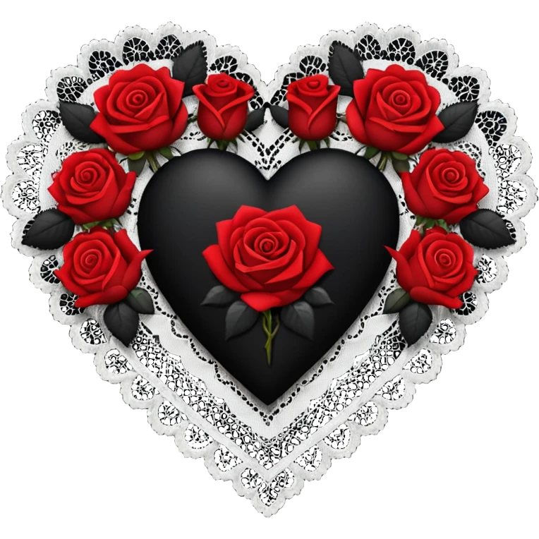 black gothic heart with lace and roses, dark romance emoji