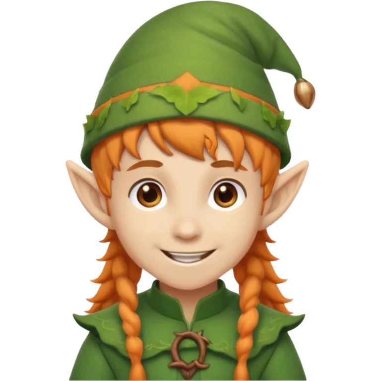 Elf boy with orange ponytail and acorn hat emoji