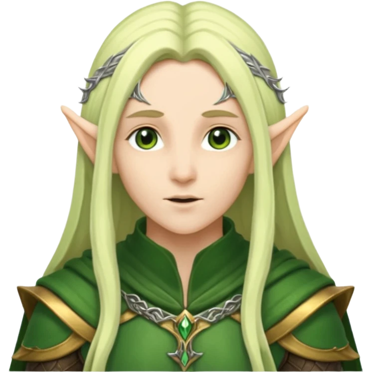 Elf, long hair, green cloak, elven armor emoji