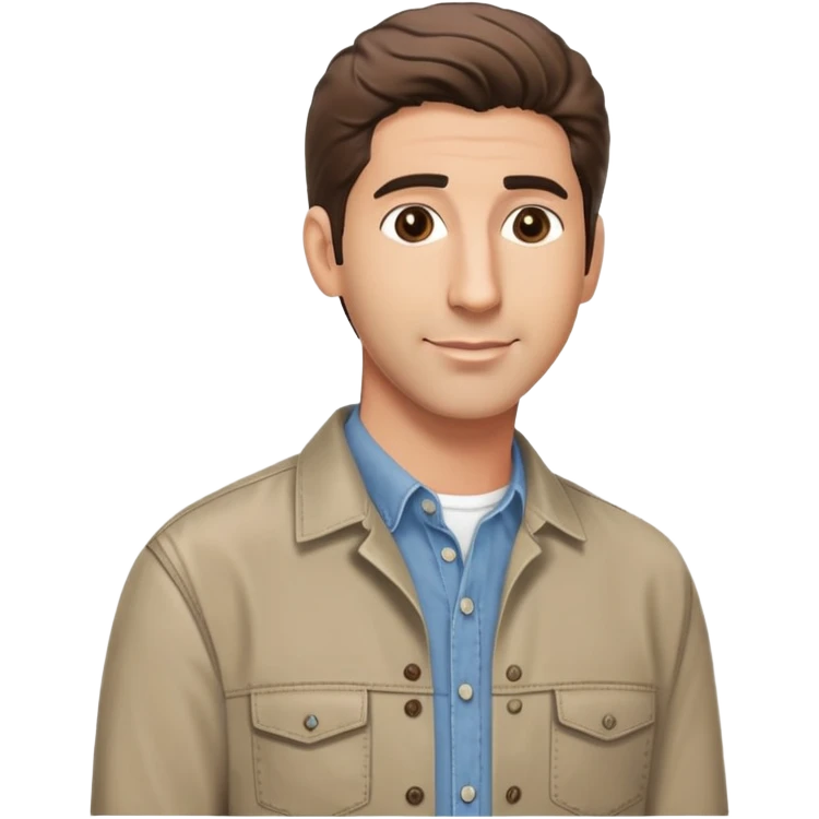 handsome Ross Geller from Friends TV show with well-styled brown hair and attractive features in casual clothes, button-up shirt and jeans emoji