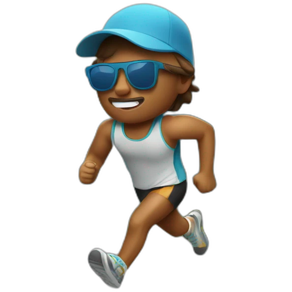 running on the mountains wearing a cap and sunglasses emoji