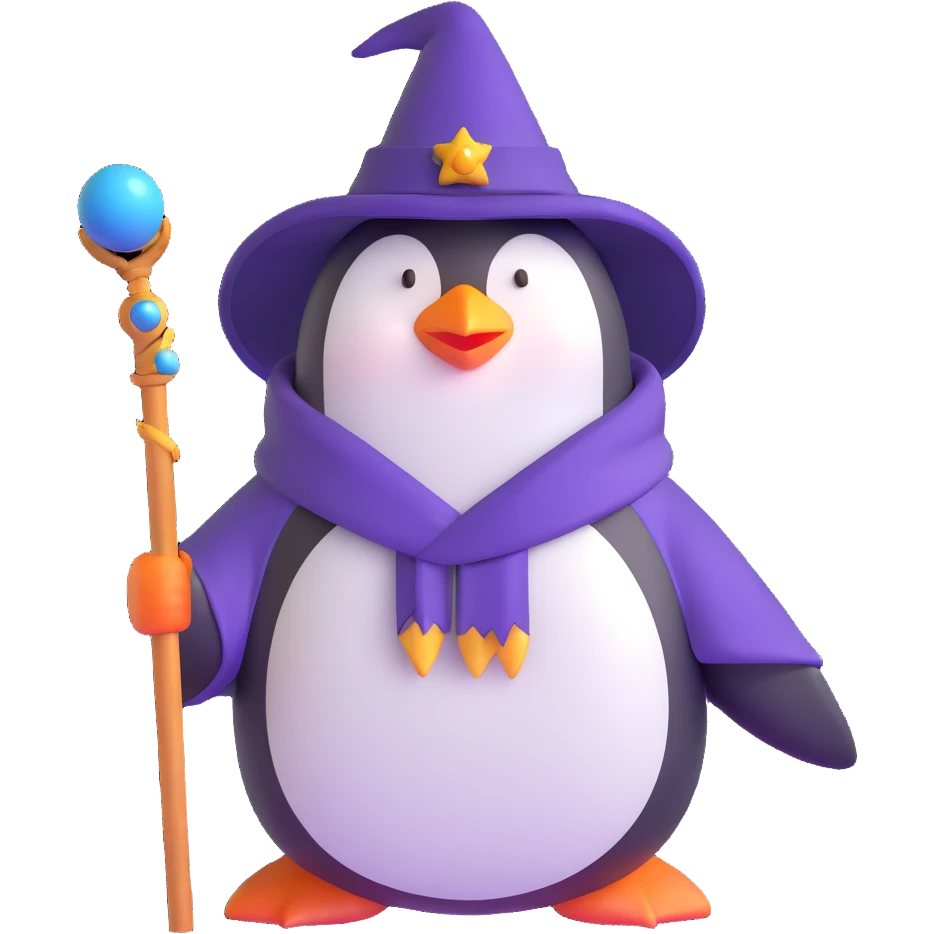 penguin wizard with staff and magical robe emoji