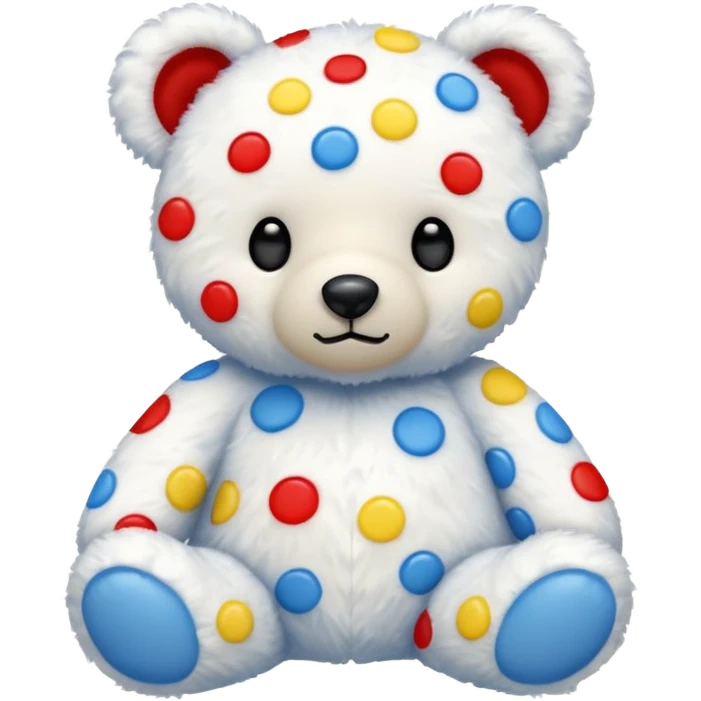 White teddy bear covered with blue, red and yellow spots emoji