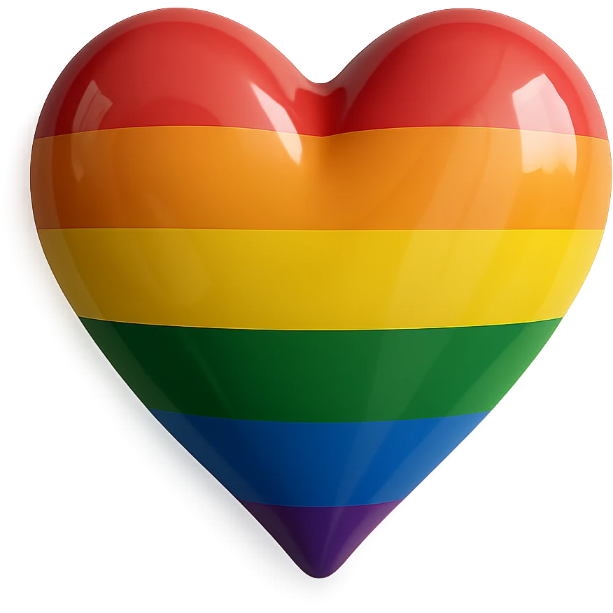 A photorealistic realistic heart in rainbow pride colors with no background, isolated and background removed. emoji