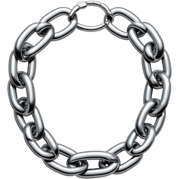 A thick luxury chain emoji made of liquid silver chrome, smooth rounded links, glossy metallic reflections, heavy swag aesthetic, minimalistic iOS emoji style, centered, clean white background emoji