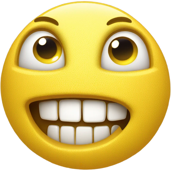 Yellow emoji with squinted eyes, huge open smiling mouth with buck teeth  emoji