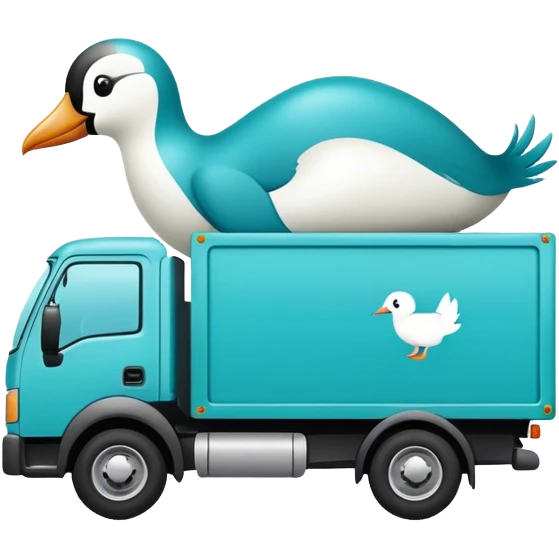 Camion déménagement turquoise avec motif pingouin  emoji