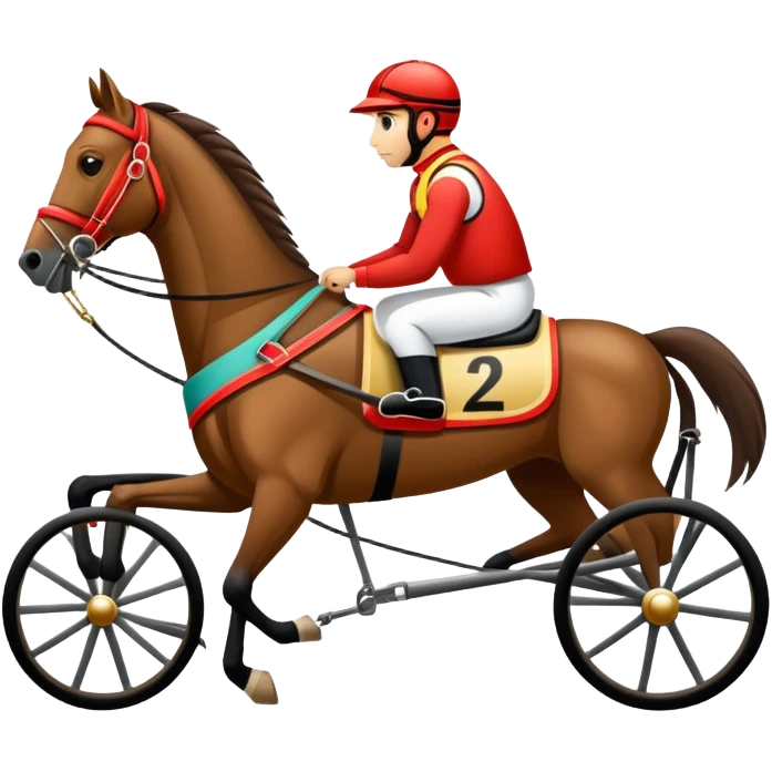 Harness racing with modern sulky behind horse with driver in it emoji