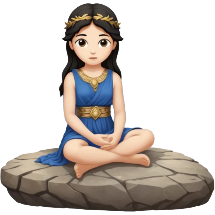 dark haired greek goddess sitting on a rock emoji
